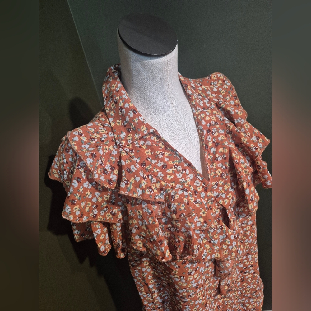 Floral Ruffle Blouse - Orange - Picture 2 of 6